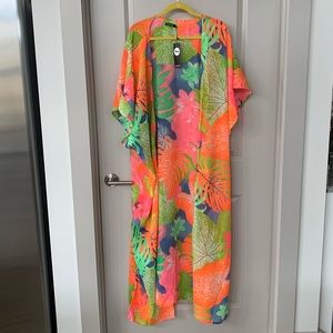 Neon tropical beach and swimsuit coverup kimono